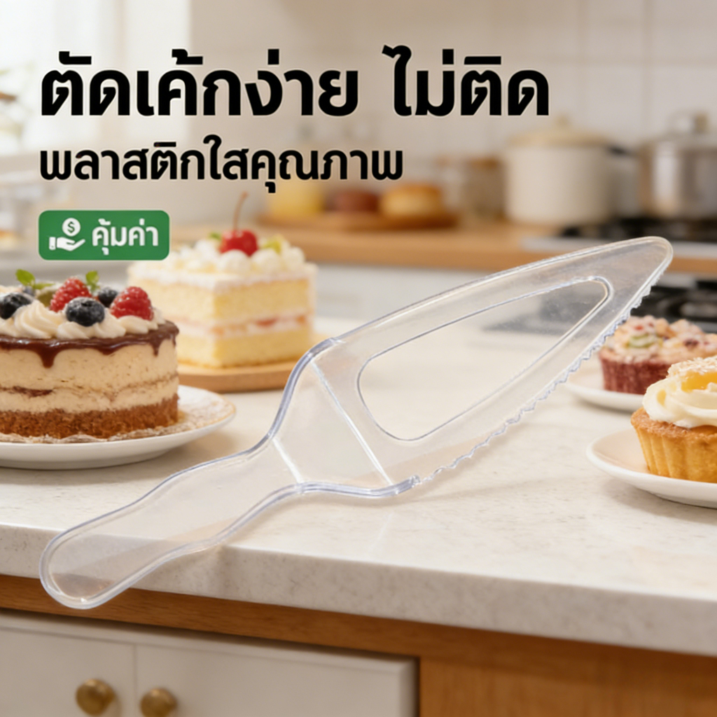 100 ชิ้น ที่ตักเค้ก ช้อนตักเค้กพลาสติก มีดตัดเค้กพลาสติก แบบใช้แล้วทิ้ง งานเลี้ยงวันเกิด