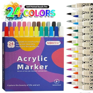 ปากกามาร์กเกอร์อะคริลิค Acrylic Marker 12/24/36 สี กันน้ำ สีสด แห้งเร็ว ปลายนิ่ม วาดรูป DIY เขียนไม้ แก้ว หิน ผ้า กระดาษ