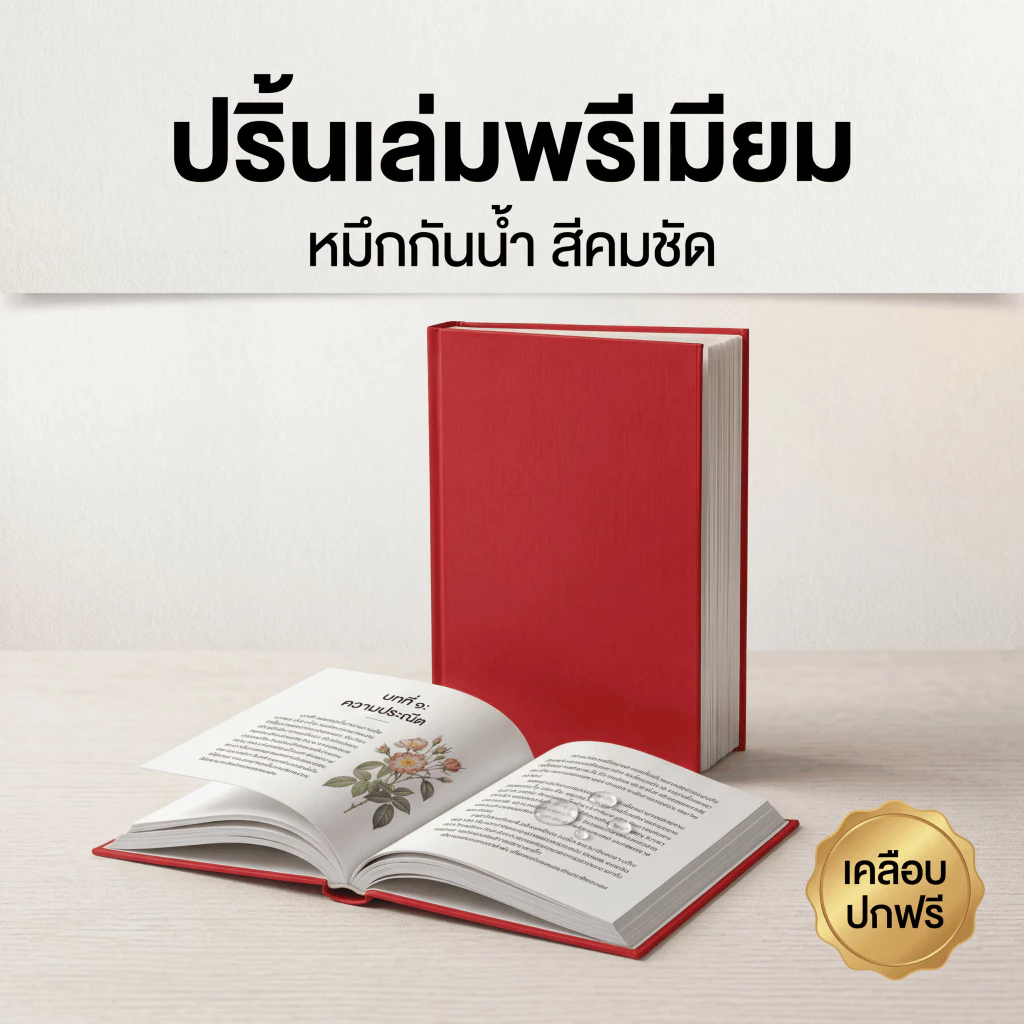 บริการรับปริ้นหนังสือ เข้าเล่มสันกาว หมึกกันน้ำ เคลือบฟรี