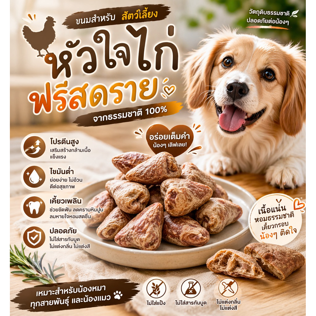 🐔 หัวใจไก่ ฟรีสดราย ขนมสัตว์เลี้ยงจากธรรมชาติ