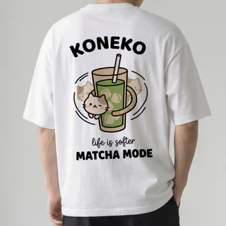 KONEKO เสื้อยืด โอเวอร์ไซส์ ลายแมว Matcha Mode คอตตอน100% Unisex Oversized T-shirt