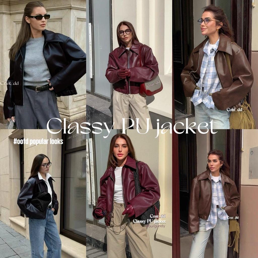 DD(no.112)🎧🍷CLASSY PU JACKET 🍁🥀 แจ็คเก็ตหนัง ติดแกรมต้องไม่พลาด พร้อมส่ง 1-2 วันได้รับค่ะ