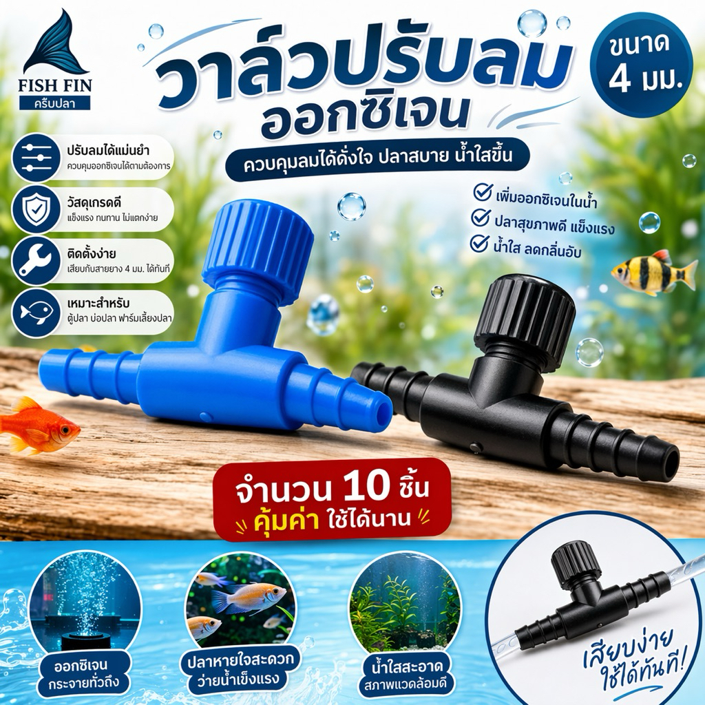 (🔴บรรจุ 10 ชิ้น⭐️) วาล์วปรับลมออกซิเจนตู้ปลา ข้อต่อ ตัวปรับลม ตู้ปลา ใช้กับสายยาง 4 มม.