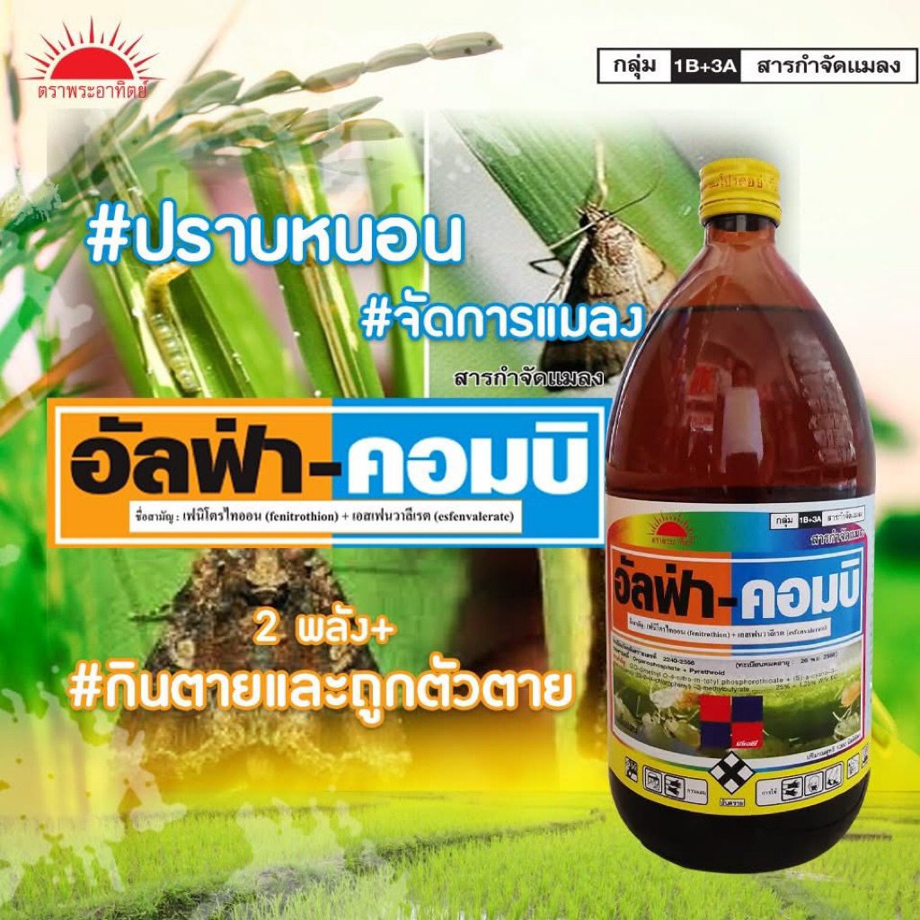 อัลฟ่า-คอมบิ ทีเจซี เอสเฟนวาลีเรต+เฟนิโตรไทออน 1ลิตร กำจัดเพลี้ยไฟ เพลี้ยอ่อน หนอนห่อใบข้าว หนอนเจาะ แมลงปีกแข็ง