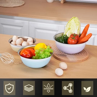 SUPVIBE กะละมังสแตนเลสมีรู 316 ชามผสมสแตนเลส กะละมังรูล้างผัก มีปริมาตรวัด ชามสลัด ช่วยให้ผัก ผลไม้ เสด็จน้ำ