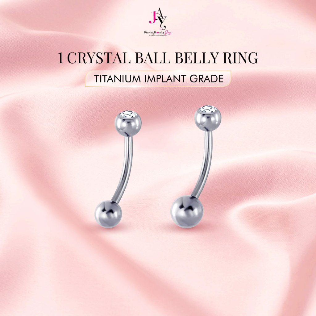 Piercingroom by Jay Titanium 1 Crystal Ball Belly Ring Titanium G23 เกรดการแพทย์ (ราคาต่อชิ้น)