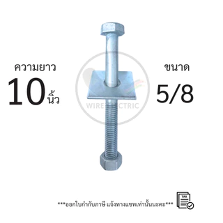 น็อตยึดเสาไฟฟ้า น็อตยึดแป้นรองมิเตอร์ พร้อมแหวนเหลี่ยม ขนาด 5/8 ความยาว 6/7/8/9/10/12 นิ้ว