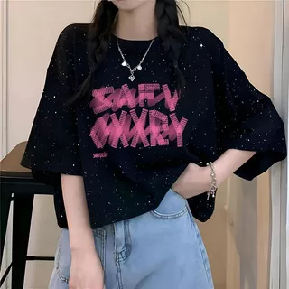 สื้อครอปสาวอวบไซส์ใหญ่ Oversize เสื้อผ้าสาวอวบ เสื้อยืดแฟชั่นผู้หญิงแบบหลวมสไตล์เกาหลี สกรีนลายวินเทจเท่ๆ กําลังฮิตใหม่