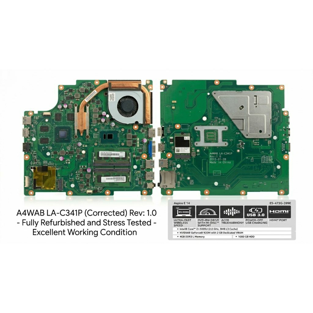 เมนบอร์ด Acer Aspire E14 E5-473G E5-473 CPU i3-5005U GPU 920M รหัสบอร์ด LA-C341P มือสองสภาพดี"
