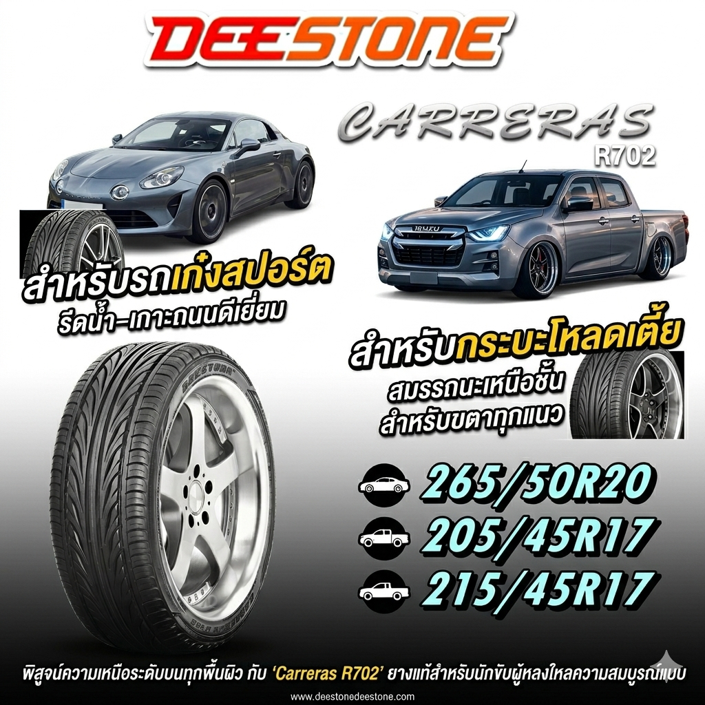 ยางรถยนต์ ขนาด 265/50R20 ,205/45R17 ,215/45R17 รุ่น R702 ยี่ห้อ Deestone