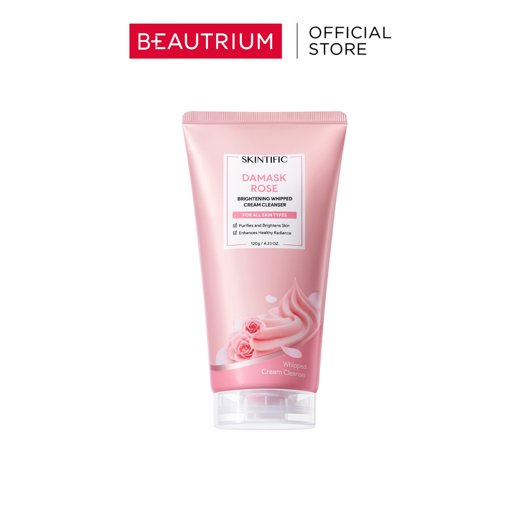 SKINTIFIC Damask Rose Brightening Whipped Cream Cleanser ผลิตภัณฑ์ทำความสะอาดผิวหน้า 120g