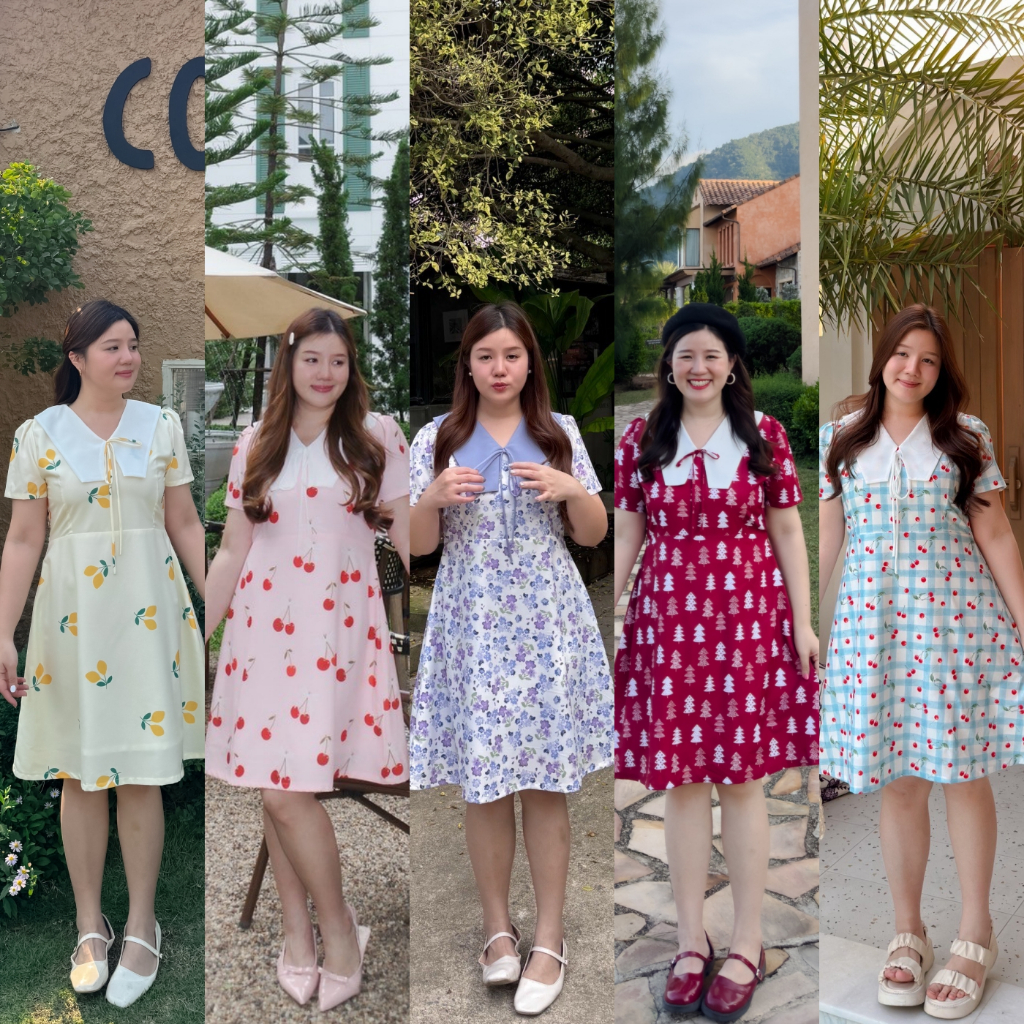 (❤️อกถึง 50") Baby Collar Dress เดรสสาวอวบ ชุดสาวอวบ