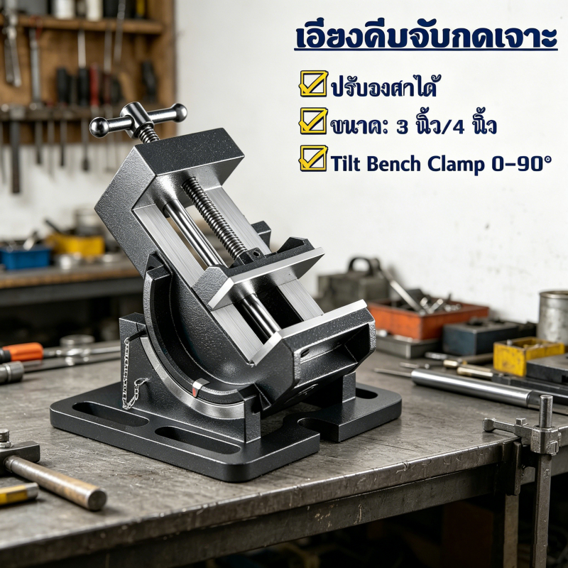ปากกาจับชิ้นงาน แครล้มป์จับชิ้นงาน ปรับองศาได้ Tilt Bench Clamp 0-90°
