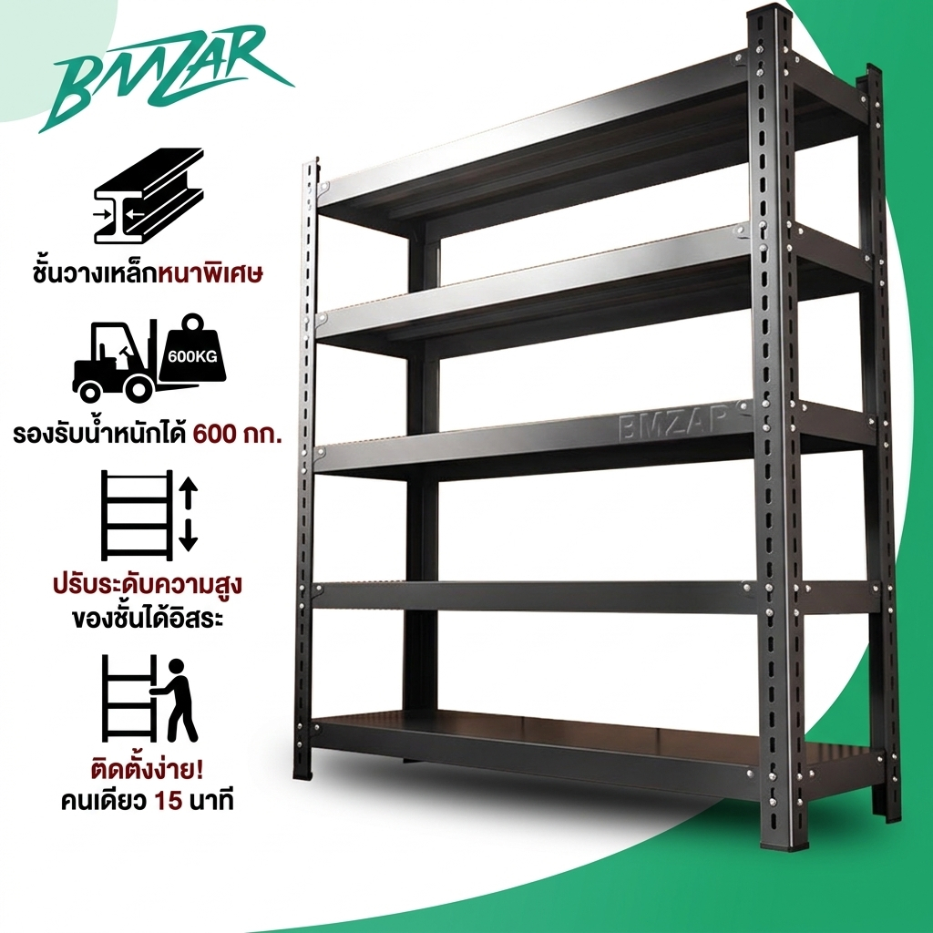 BMZAR ชั้นวางของชั้นเหล็ก 3/4/5 ชั้น ชั้นวางของในครัว ชั้นสามารถปรับความสูงได้อย่างอิสระ shelf