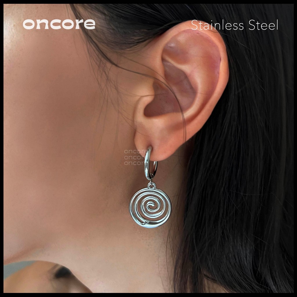 Oncore | ต่างหูสแตนเลสสีเงินรูปก้นหอย spiral - รุ่น Helix กันน้ำกันเหงื่อ (Nickel-Safe)