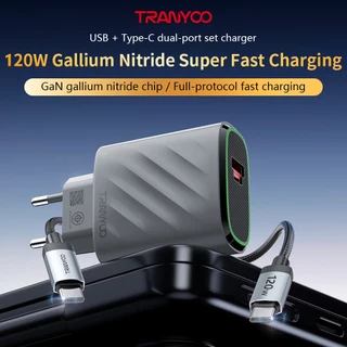 TRANYOO US9GaN ที่ชาร์จเร็วซูเปอร์ 2-in-1มีชิปอัจฉริยะGaNในตัว พร้อมสายข้อมูล Type-C คู่มือ ใช้งานได้กับอุปกรณ์ทุกชนิด