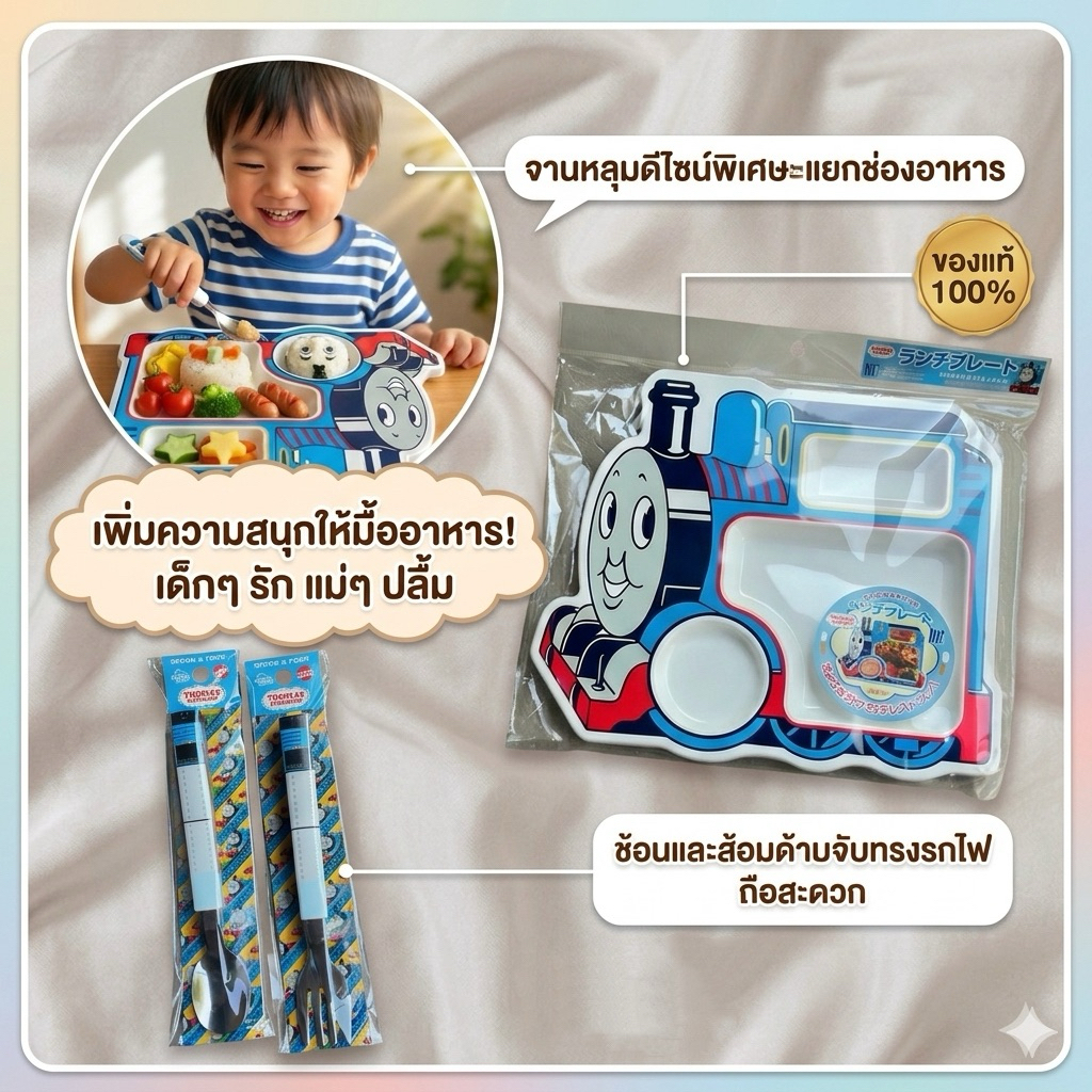จาน ช้อนส้อมรถไฟ Thomas,Percy,James ผลิตญี่ปุ่น, ช้อนส้อมเด็กสุดน่ารัก Thomas & Friends