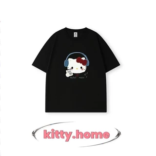 ส่ง24ชั่วโมง✨ เสื้อยืดคู่รัก ลาย Hello Kitty ทรงหลวม คอวงกลม แขนสั้น ผ้าคอตตอน ใส่สบาย ไซส์ M-3XL