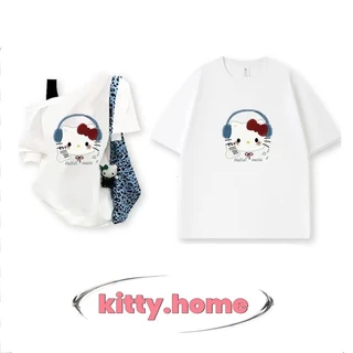 ส่ง24ชั่วโมง✨ เสื้อยืดคู่รัก ลาย Hello Kitty ทรงหลวม คอวงกลม แขนสั้น ผ้าคอตตอน ใส่สบาย ไซส์ M-3XL