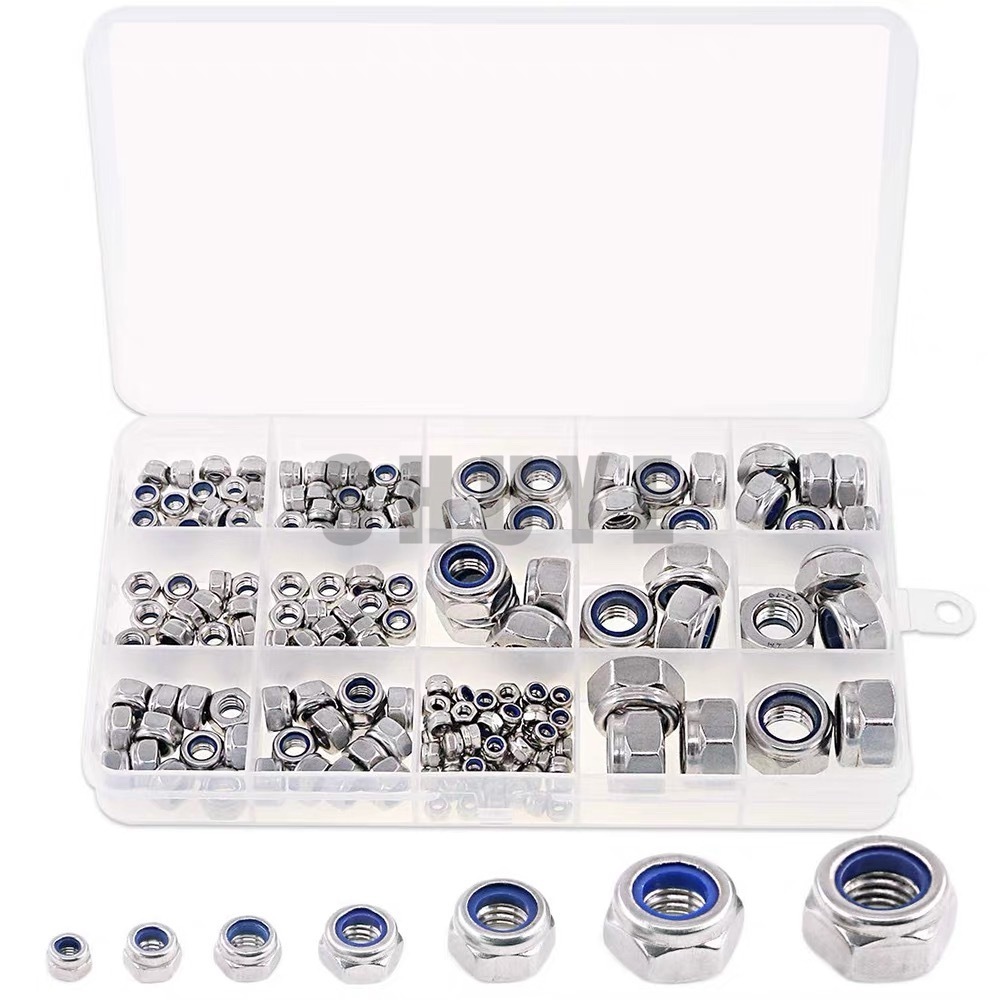 Locknuts และ Hex Nuts Assortment Kit, 175 ชิ้นสแตนเลสเมตริกชุด M3 ถึง M10 ชุดน็อตล็อค และน็อตหกเหลี่ยม สเตนเลส