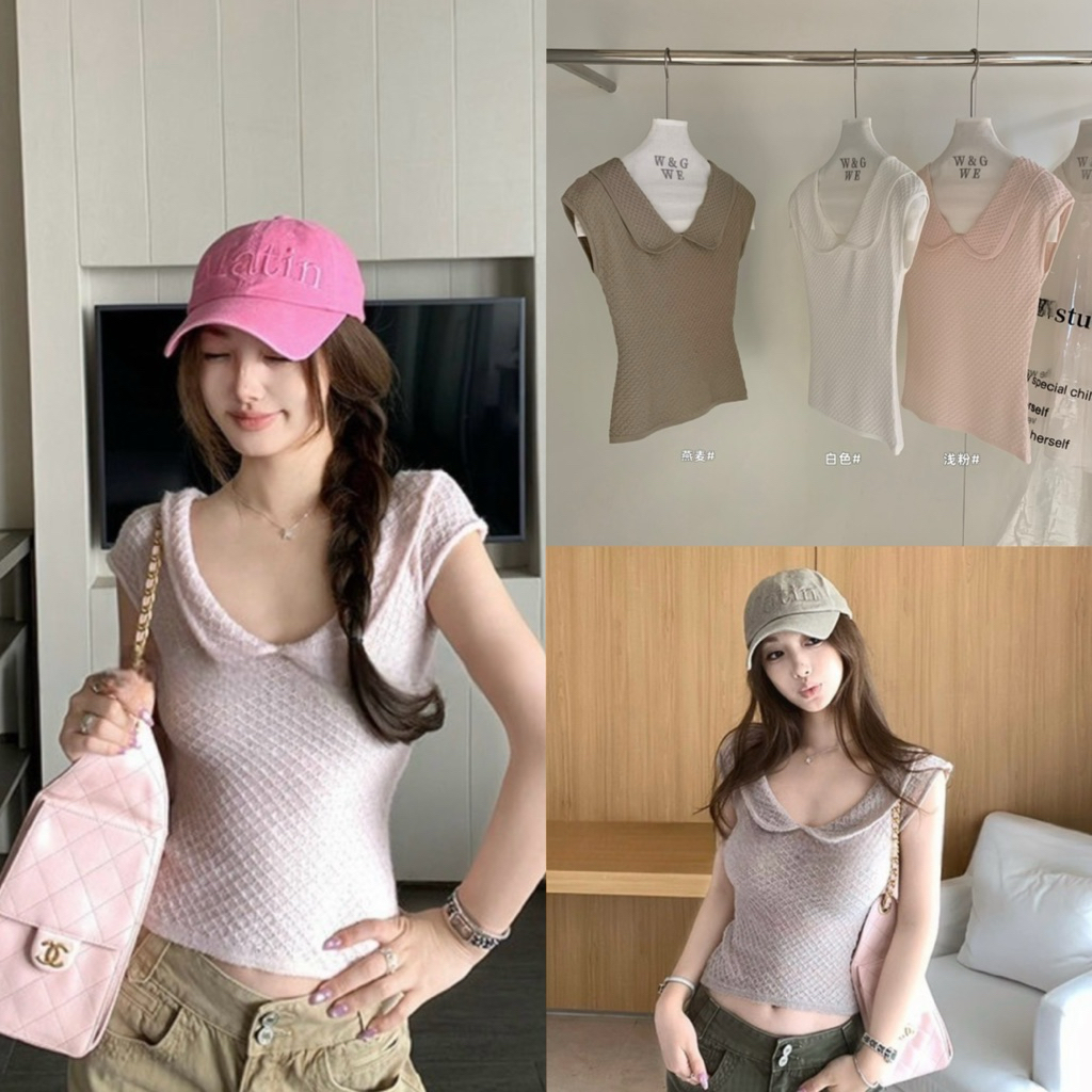 📍พร้อมส่ง ขาว📍9325 เสื้อแขนสั้น เนื้อผ้ายืดหยุ่นได้เยอะ งานสวย TAG:WG.WE 🇰🇷