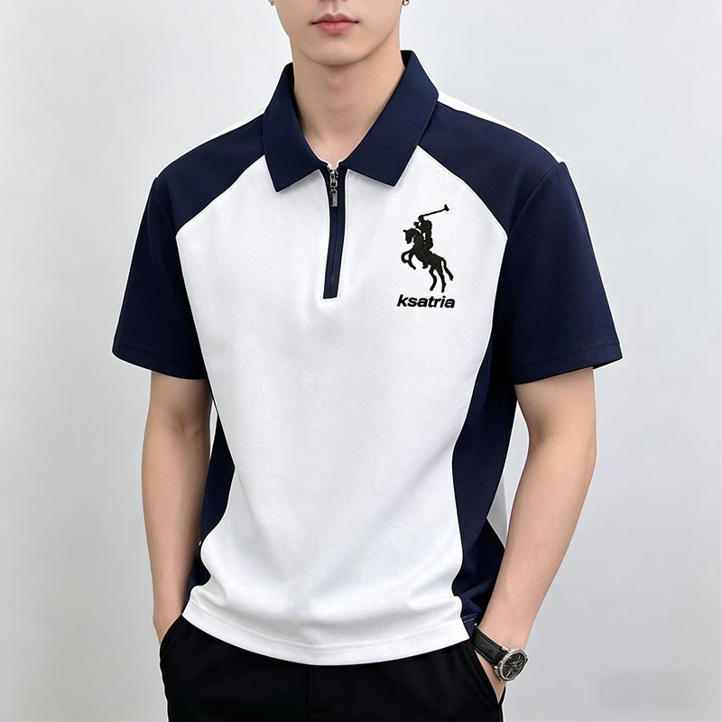 เสื้อโปโลผู้ชาย คอปกซิป ทำจากผ้าฝ้ายระบายอากาศได้ดี ดีไซน์สปอร์ต เหมาะสำหรับสวมใส่ในชีวิตประจำวัน
