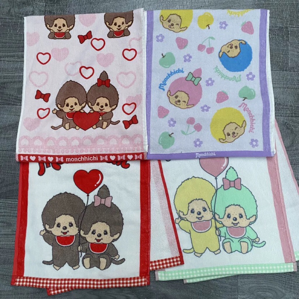 [พร้อมส่ง🇹🇭] ผ้าเช็ดตัวผืนเล็ก/ผ้าเช็ดผม Monchhichi ขนาด 34x80cm. (cotton 100%)