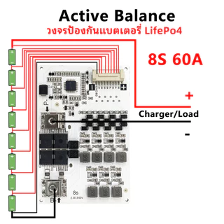 BMS 4S 6S 8S พร้อม Active Balance 1.5A (สำหรับชนิดแบตแพ็ค LiFePO4 32140 12.8-29.2v.) ป้องกันไฟเกิน ชาร์จเกิน