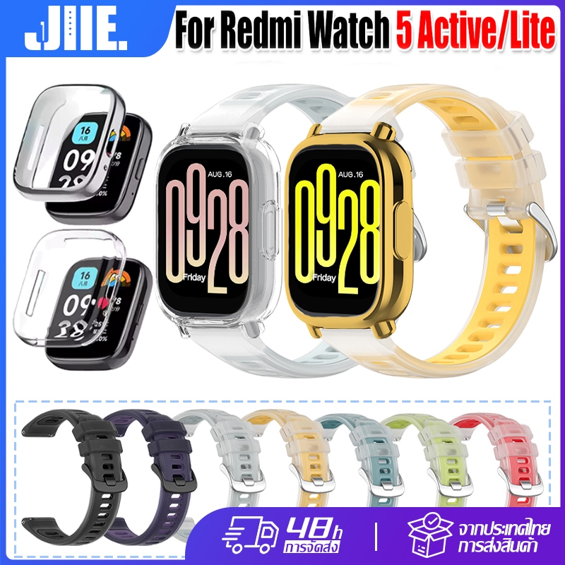 【สาย+เคส】ซิลิโคนนุ่มใสสองสีสายรัดข้อมือสำหรับ Xiaomi Redmi Watch 5 Active/5 Lite TPU ชุบเปลือก กระจกนิรภัยเคส