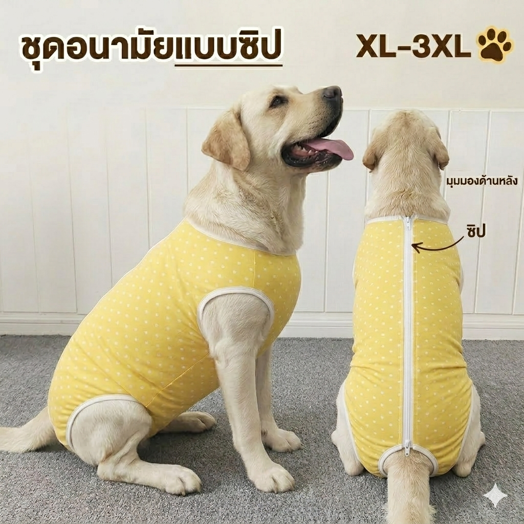 ชุดอนามัยสุนัขแบบซิป XL–5XL สำหรับสุนัขขนาดกลาง–ใหญ่