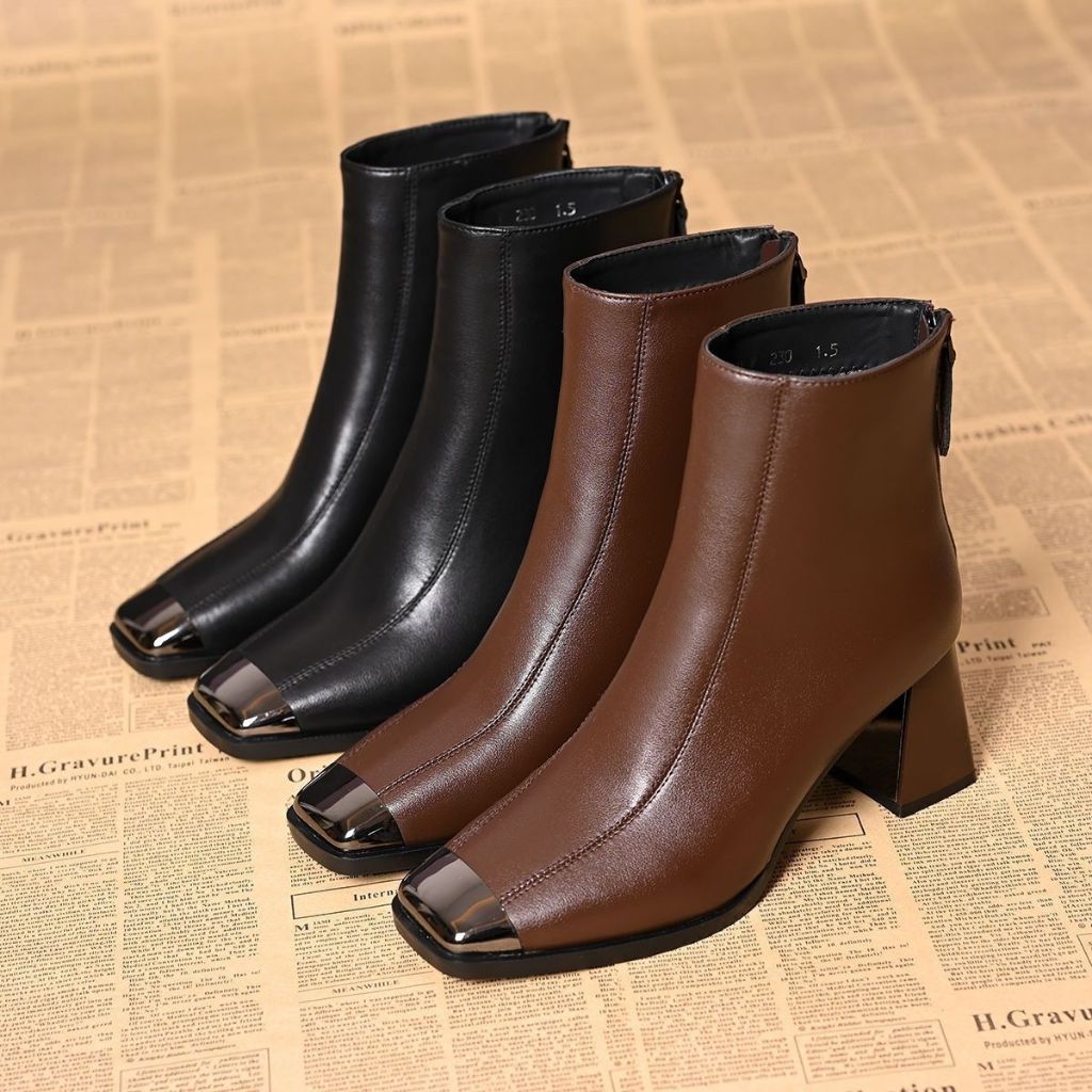 High Heels - Anti collision Metal Head Chelsea Short Boots for Women 2025 New Spring and Autumn Sing