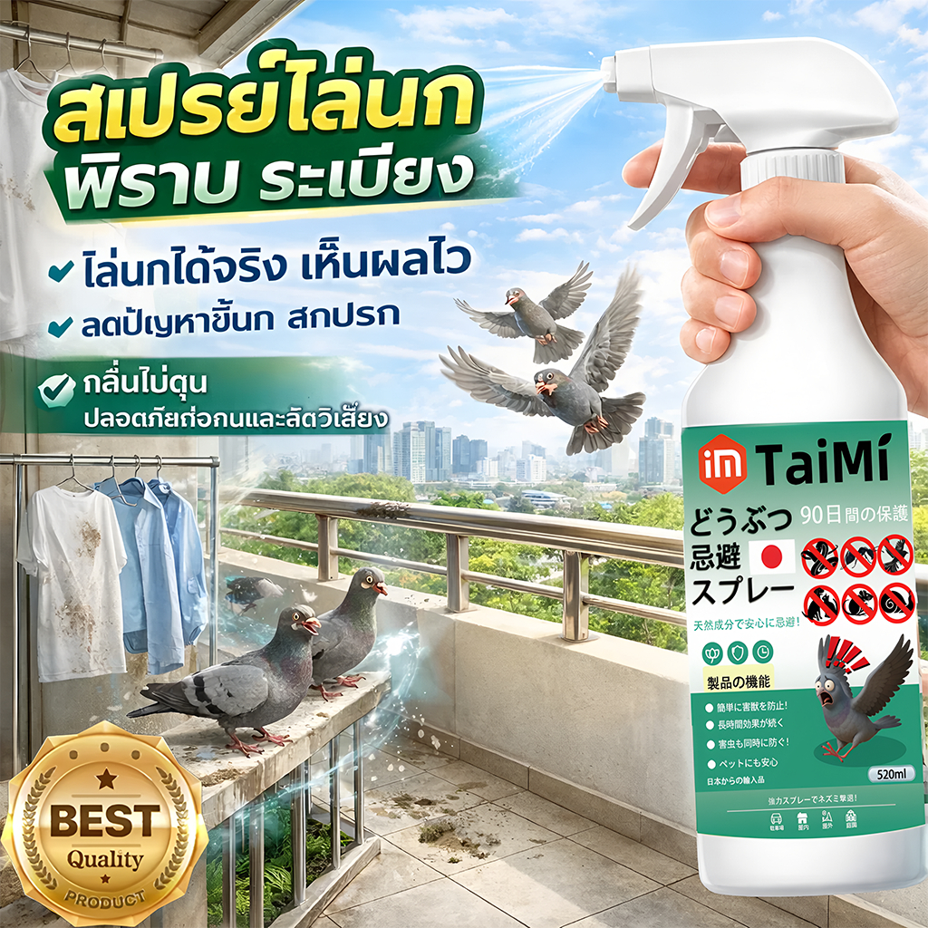 🐦สเปรย์ไล่นก 520ml ไล่นกพิราบ เห็นผลเร็ว สูตรเข้มข้น ใช้ได้กับระเบียง หลังคา บ้าน นกไม่เข้าใกล้ ไม่กลับมากวนอีก