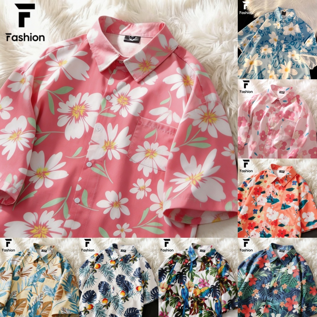 เสื้อเชิ้ตผ้าคุณภาพ ลายพิมพ์คมชัด ไม่ตก ภาพวาดสีน้ำมันดอกไม้ Unisex คู่รัก