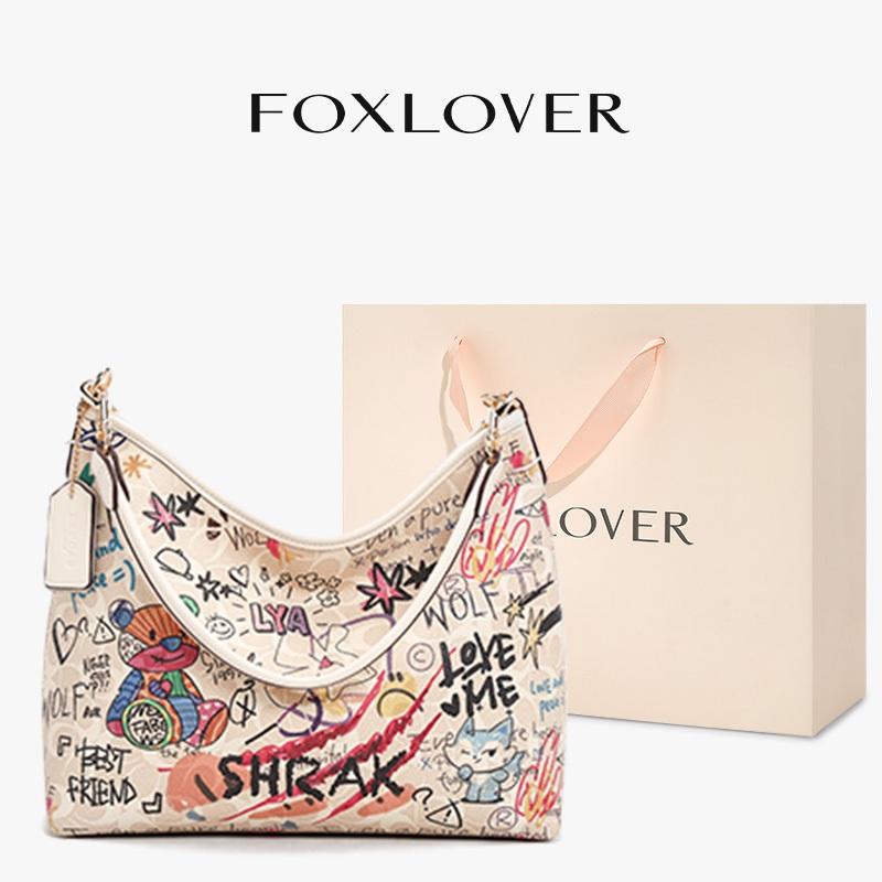 FOXLOVER กระเป๋าผู้หญิง กระเป๋าสะพายข้าง กระเป๋ากราฟฟิตี้ ความจุขนาดใหญ่