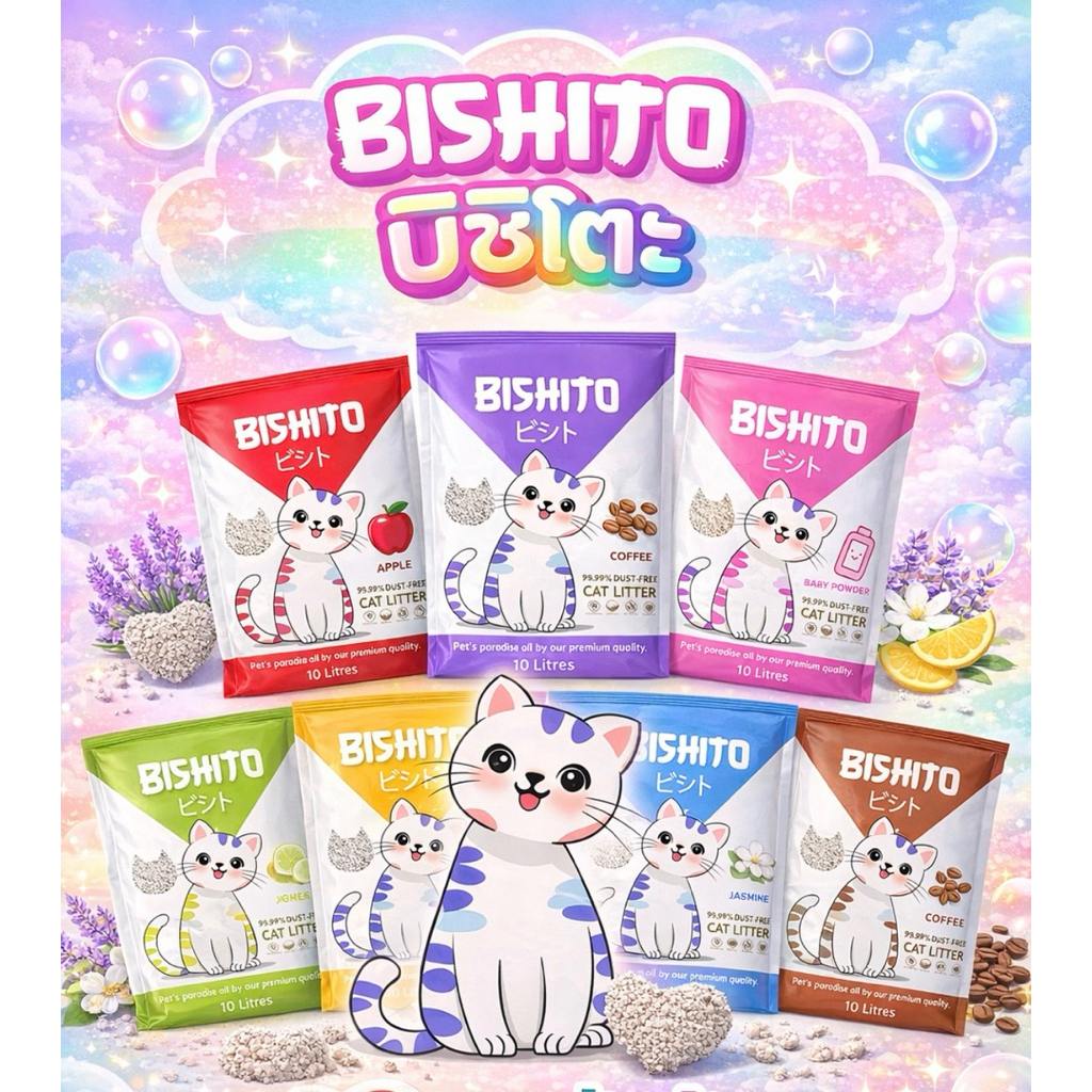 Bishito x HaosenCat 10ลิตร ทรายแมวสูตรฝุ่นน้อย