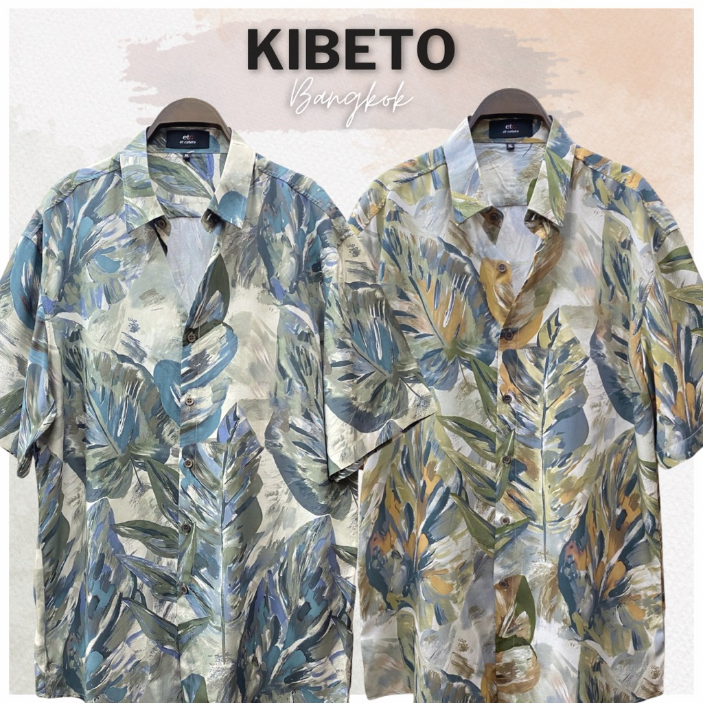 Kibeto เสื้อฮาวาย ลายใบไม้พาสเทล 2 สี ผ้าสปันเรยอน เนื้อนิ่ม ใส่สบาย M L XL 2XL 3XL