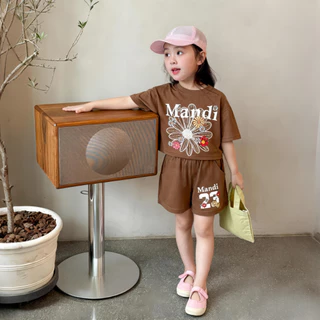PRINCESS KESLI ชุดเซ็ทเด็ก แฟชั่นเด็ก เสื้อแขนสั้นกางเกงขาสั้น ลำลองกีฬา 2ชิ้น สไตล์เกาหลี ฤดูร้อน 2-12 ปี