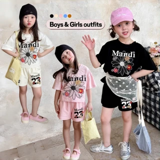 PRINCESS KESLI ชุดเซ็ทเด็ก แฟชั่นเด็ก เสื้อแขนสั้นกางเกงขาสั้น ลำลองกีฬา 2ชิ้น สไตล์เกาหลี ฤดูร้อน 2-12 ปี