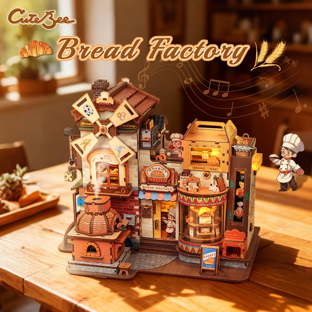 CUTEBEE เวิร์คช็อปทำขนมปัง บ้านตุ๊กตา DIY จิ๊กซอว์ไม้ 3D ของเล่นคลายเครียด（+ เครื่องกระจายกลิ่นหอม）