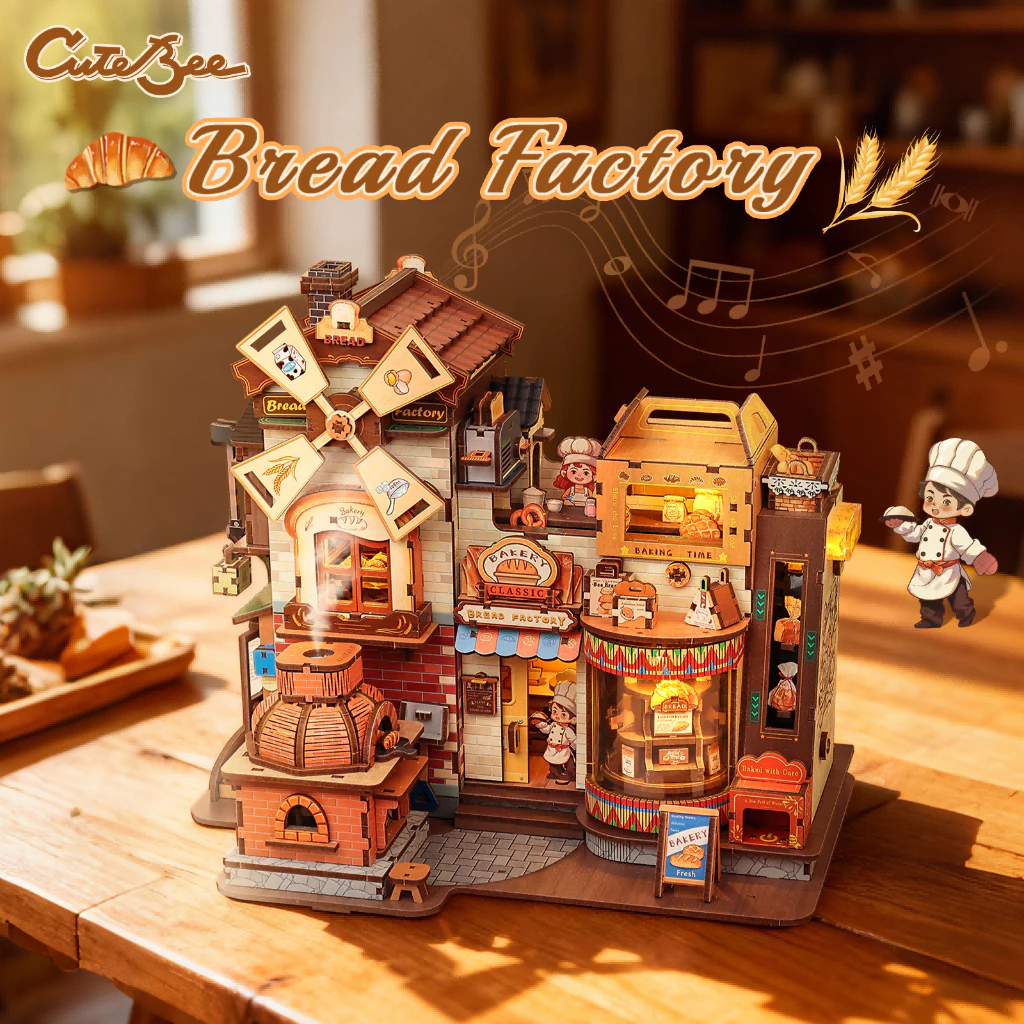 CUTEBEE เวิร์คช็อปทำขนมปัง บ้านตุ๊กตา DIY จิ๊กซอว์ไม้ 3D ของเล่นคลายเครียด（+ เครื่องกระจายกลิ่นหอม）