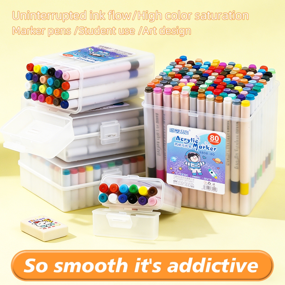 ปากกามาร์กเกอร์ 24สี/36สี/48สี/60สี/80สี อร์อะคริลิค กันน้ํา หัวอ่อน พลาสติก/ไม้/เหล็ก/กระจก