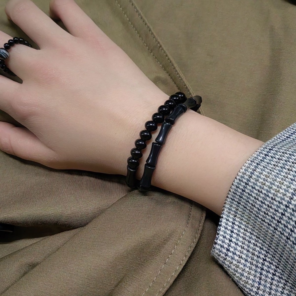 COD💖สร้อยข้อมือลูกปัดไม้ไผ่สีดำสไตล์จีนแฟชั่นระดับไฮเ เข้ากับทุกการแต่งกาย สําหรับผู้ชาย และผู้หญิง เครื่องประดับ-Lune