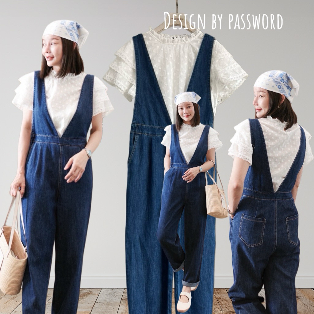 [พร้อมส่ง] Password 6351 set 2 ชิ้น เอี๊ยมกางเกงผ้ายีนส์อย่างดี ผ้าไม่ยืด