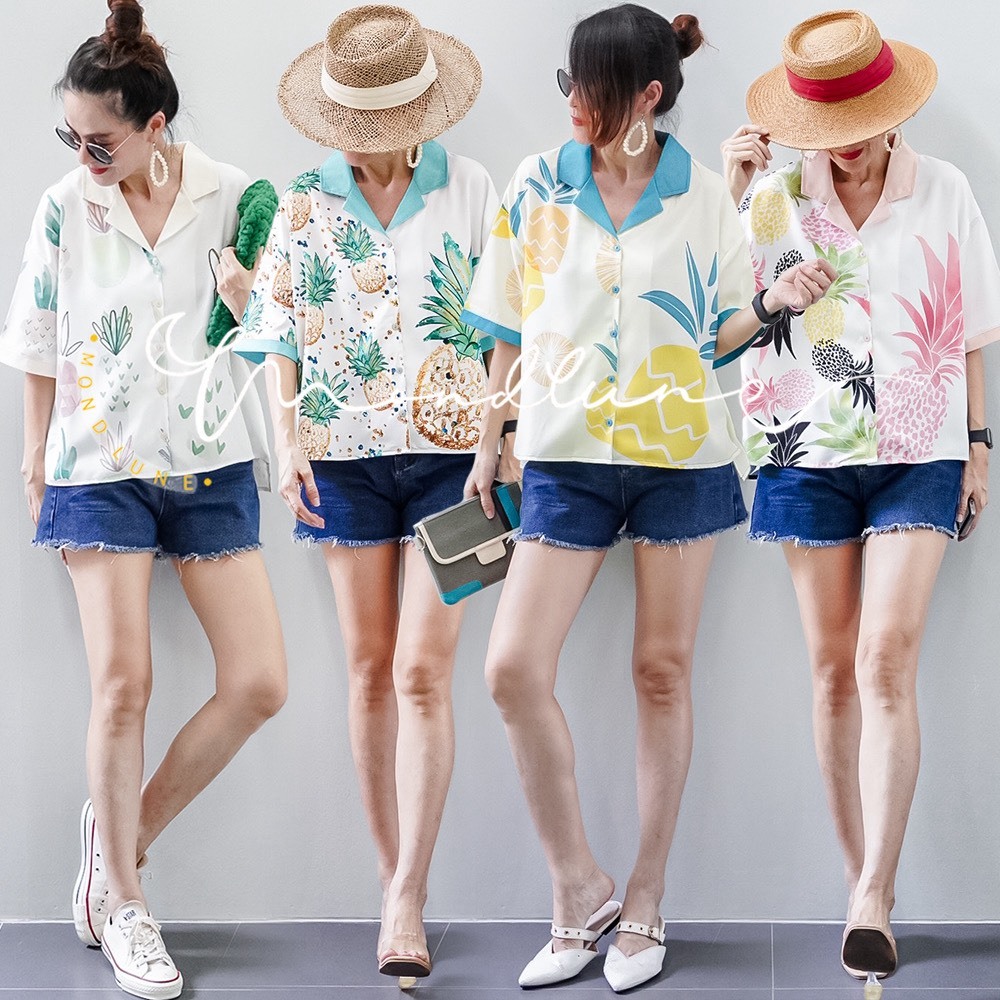 มีบริการส่งด่วนนะคะ ML001 MondLuneClothes Updates ꫛꫀꪝ  c o ll e c t i o n  เสื้อเชิ้ตคอปกฮาวาย กระดุมผ่าหน้า ●