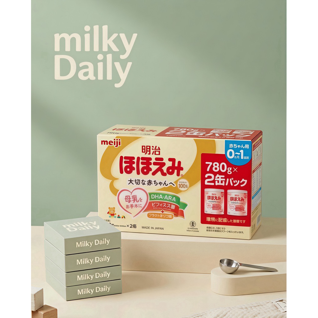 นมผงเมจิญี่ปุ่น แพ็คเกจใหม่ คู่ (Meiji Hohoemi) สำหรับเด็ก 0-1 ปี