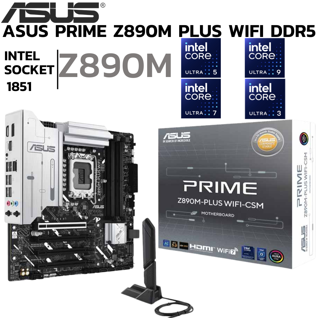 MAINBOARD (เมนบอร์ด) ASUS PRIME Z890M-PLUS WIFI-CSM - INTEL SOCKET 1851 DDR5 MICRO-ATX