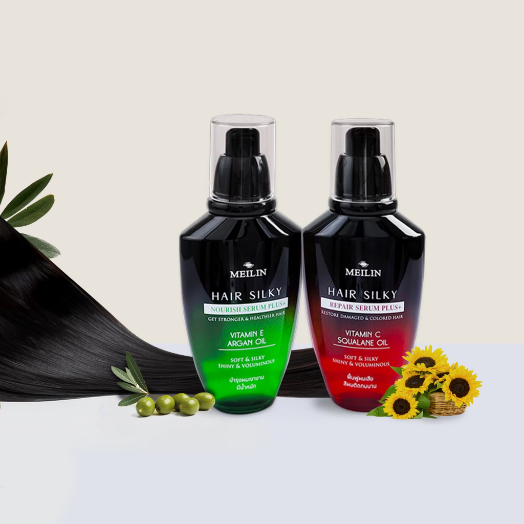 เมลิน ซีรั่มบำรุงผม ซิลกี้ซีรั่ม เคลือบ บำรุง ฟื้นฟู ผมดำ ผมทำสี MEILIN SILKY: NOURISH & REPAIR for Healthier Hair