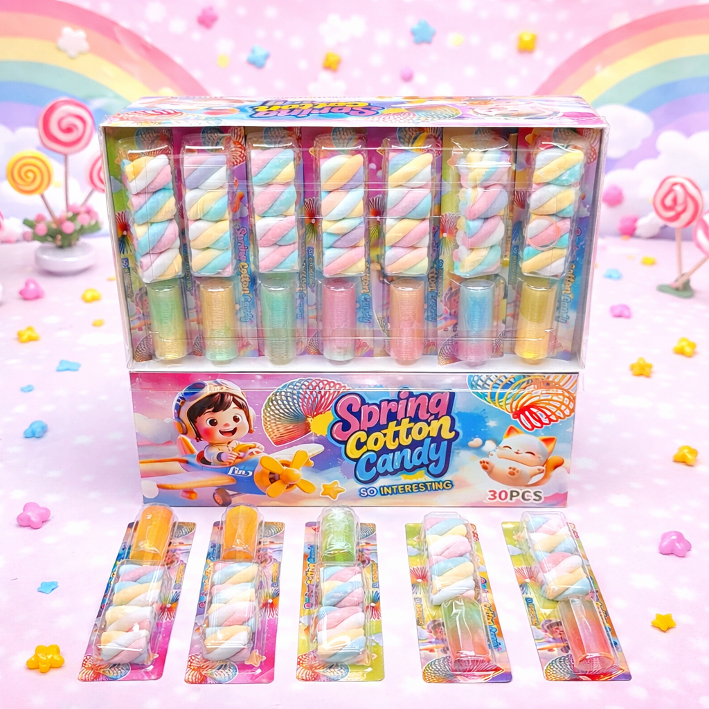 มาชเมลโล่พาสเทล+สปริงของเล่น 1 กล่อง 30 ชิ้น salt water taffy candy