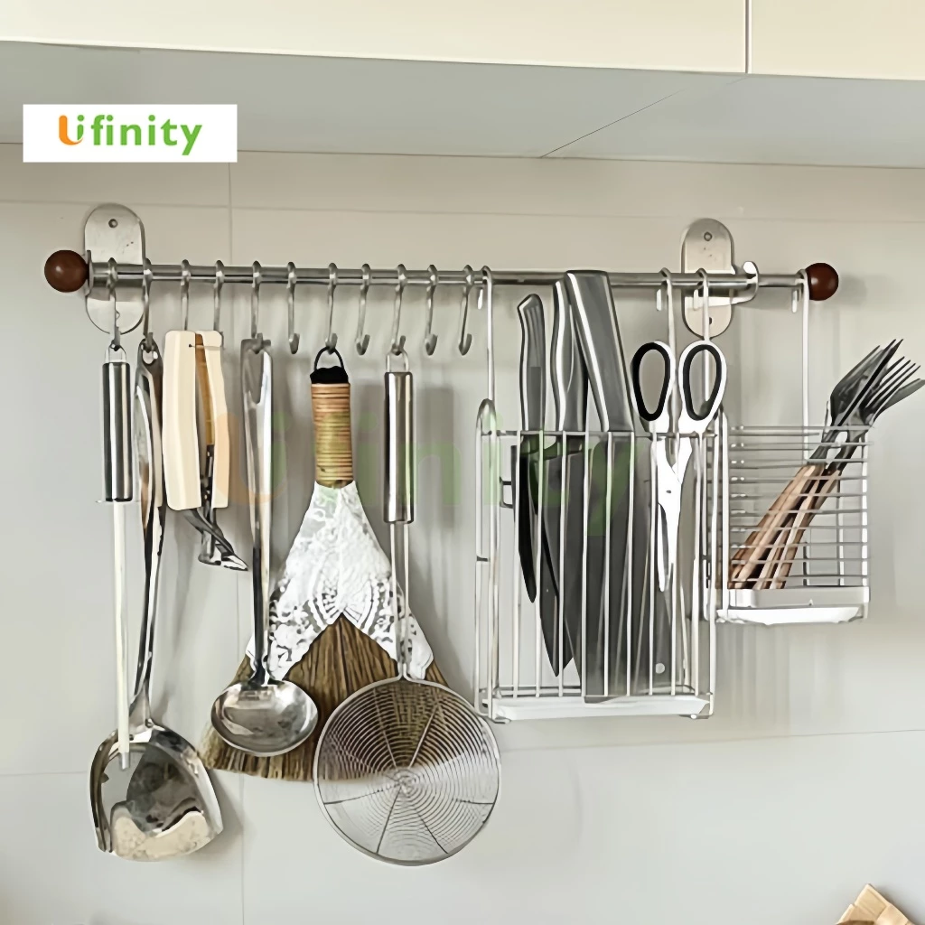 Lifinity ที่จัดเก็บอุปกรณ์ครัวแบบติดผนัง ทำจากสแตนเลส มีตะขอ 10 อัน สำหรับแขวนตะหลิว ช้อน มีด