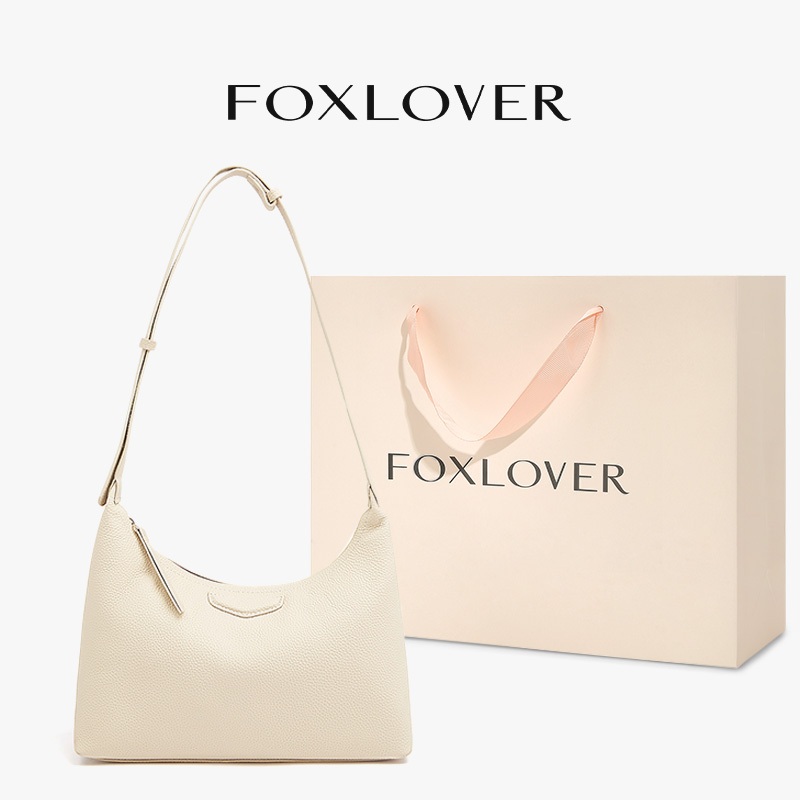 FOXLOVER กระเป๋าสะพายไหล่ ผู้หญิง รุ่นใหม่ PU หนัง สีครีม แบบสะพายข้าง จุของได้เยอะ สะพายสบาย